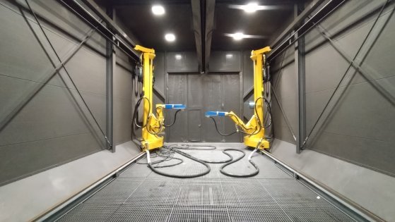 Two Blastman B16XS robots installed in the blasting chamber