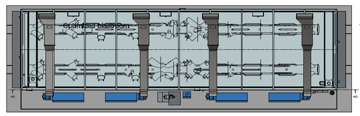 Drawing of the blasting chamber with Blastman equipement